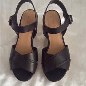 LOFT‎ Black Strappy Women's   Sandals 7.5 with 3” wedge